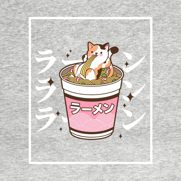 Adorable Japanese Cat Eating Ramen in a Cup, Japan Anime Style by ThatVibe